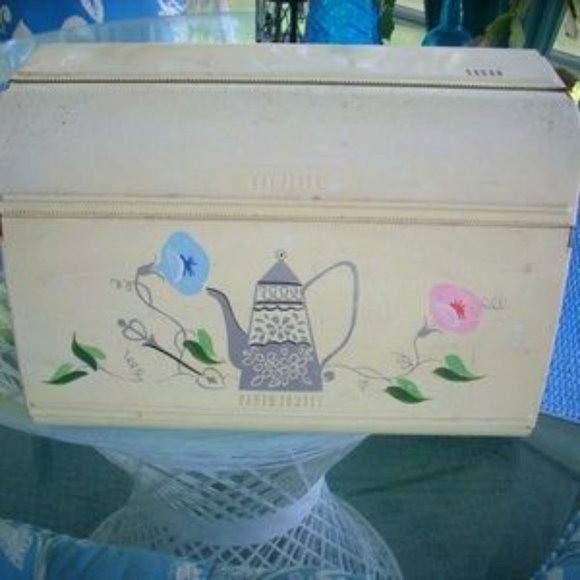 ❤️1940 METAL PAINTED WITH FLOWERS KITCHEN WAX PAPER & PAPER TOWEL HOLDER Saran - Picture 6 of 8